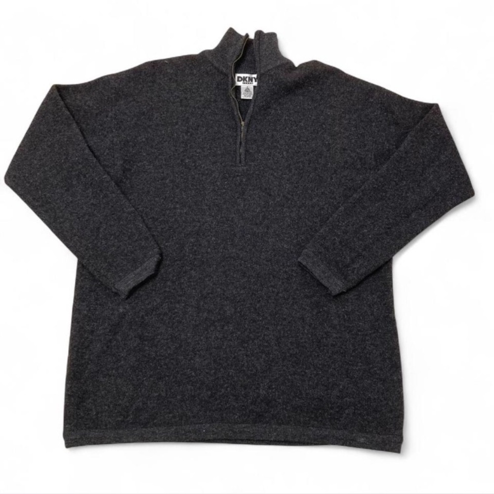 Vintage 90’s DKNY 100% Wool Quarter Zip Sweater Men’s Large Classic Preppy Fall